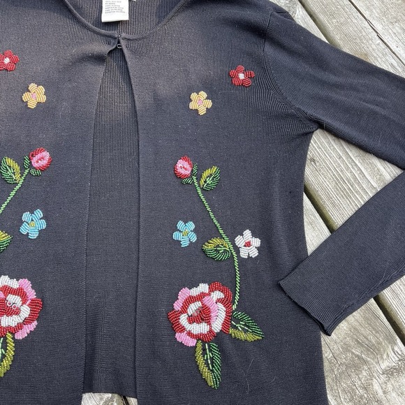 Joseph A 100% Silk Black Jacket Beautifully Beaded Floral Design Size M Exc Cond - Picture 3 of 5